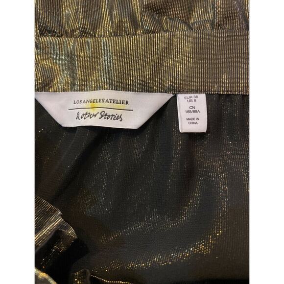 OTHER STORIES & LOS ANGELES ATELIER Gold Silk Mini Skirt Metallic Pockets 8 EUC - Picture 5 of 8